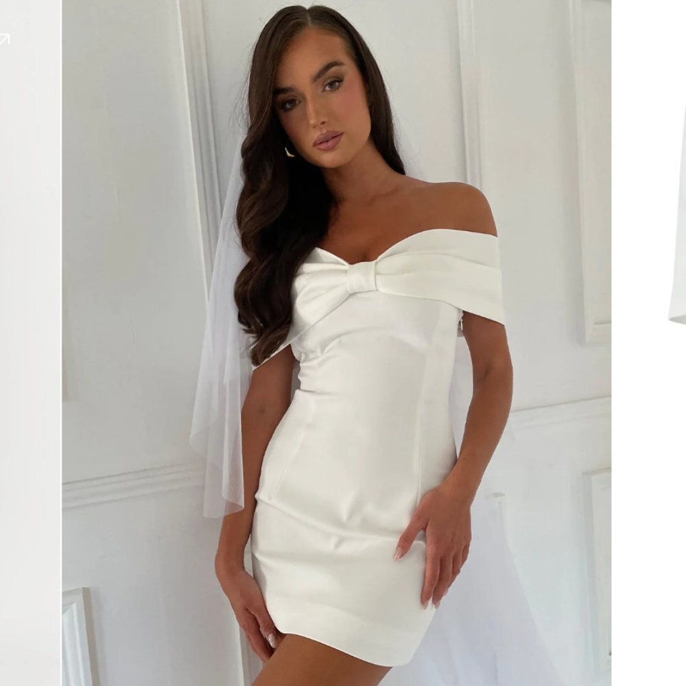 Meshki Gwyneth Off Shoulder Bow Mini Dress